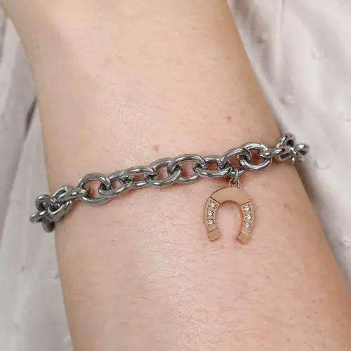Pulsera Maia de Acero con Herradura Rosa SAUY13