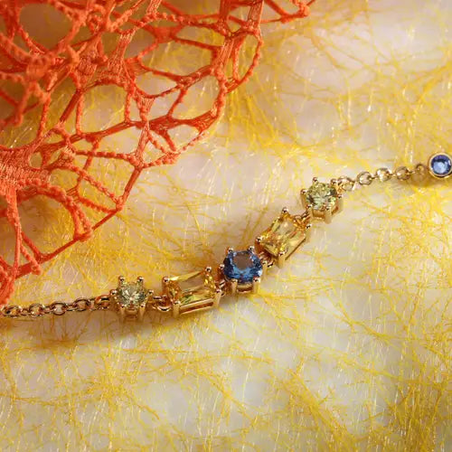 Pulsera Colores Dorados con Cristales Azules y Amarillos SAVY08