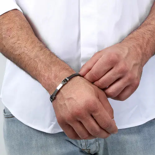 Pulsera Hombre Bandy Plata y Marrón SZV94