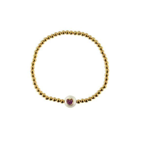 Bracciale Galactica Con Perla e Cuore In Zirconi Rosso BRZ-013 M2 AU