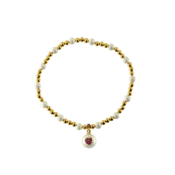 Bracciale Galactica Perle Di Conchiglia Sfere e Cuore BRZ-013 M3 AU