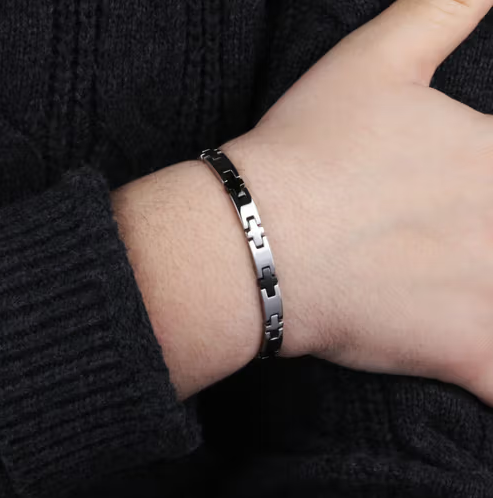 Pulsera Basic Plata y Negro Hombre SZS08