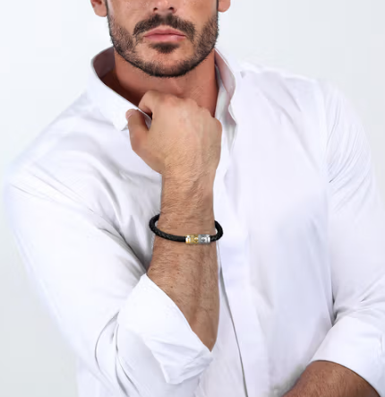 Pulsera Moody Hombre Negra, Plata y Oro SQH52