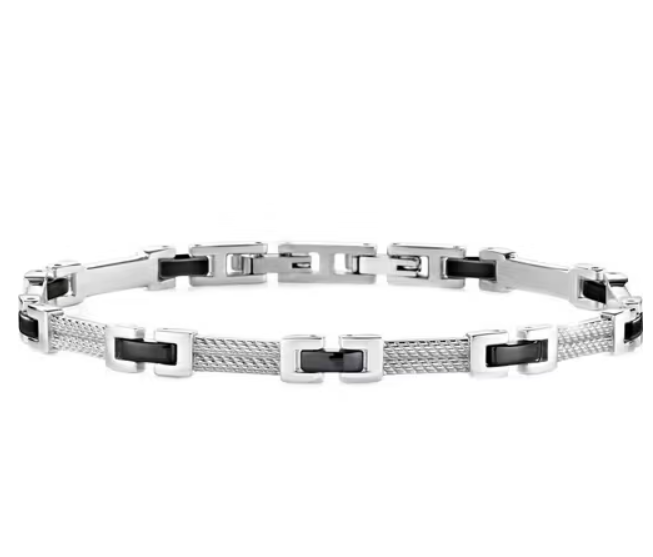 SKR36 Pulsera de plata y acero negro para hombre