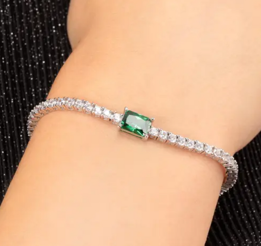 Bracciale Tesori In Argento con Pietre Bianche e Verdi SAIW91