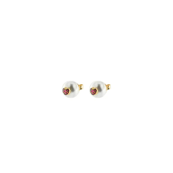 Orecchini Lobo Perle Di Conchiglia Con Cuore Di Zirconi Rossi ORZ-013 M1 AU