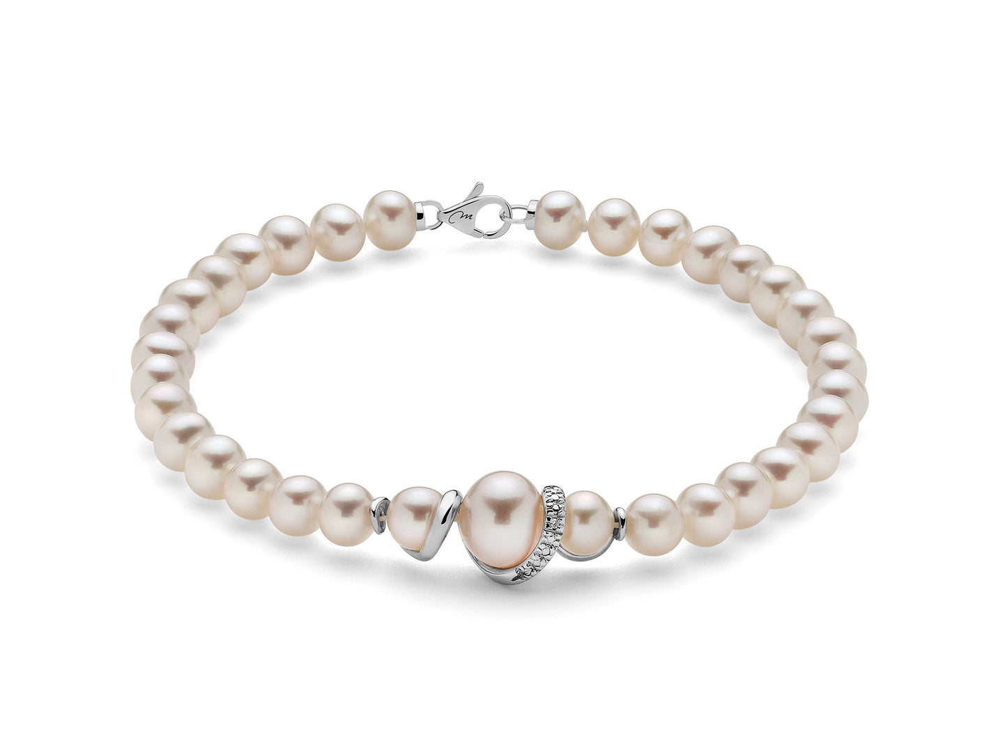 Bracciale Perle 5.5mm e Perla 8mm centrale Diamanti PBR3042V