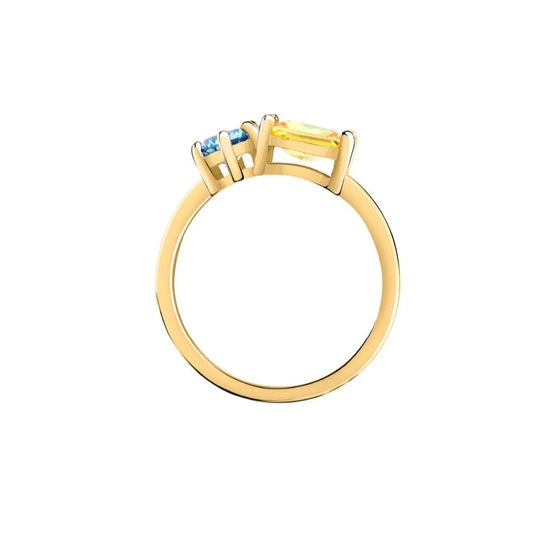 Anello Dorato con Cristalli Giallo e Azzurro SAVY09