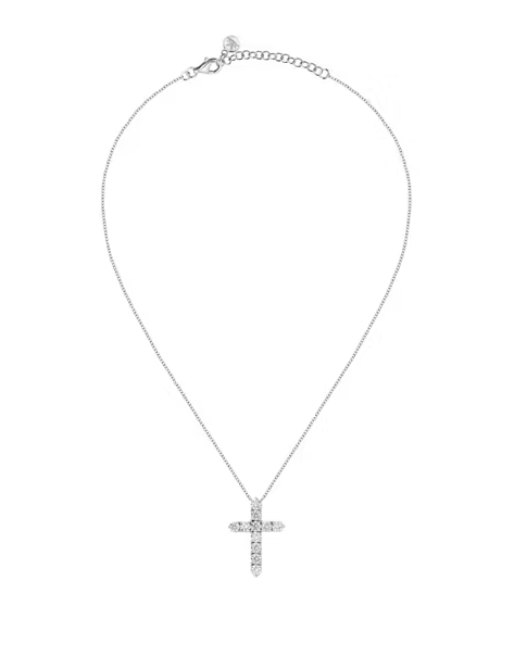 Collana Croce in Argento e Pietre Bianche SAIW116