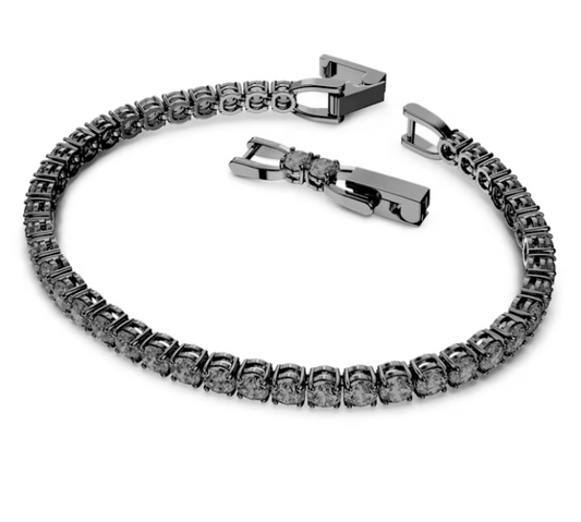 Pulsera Tennis Gris Oscuro Con Piedras Blancas 5514655