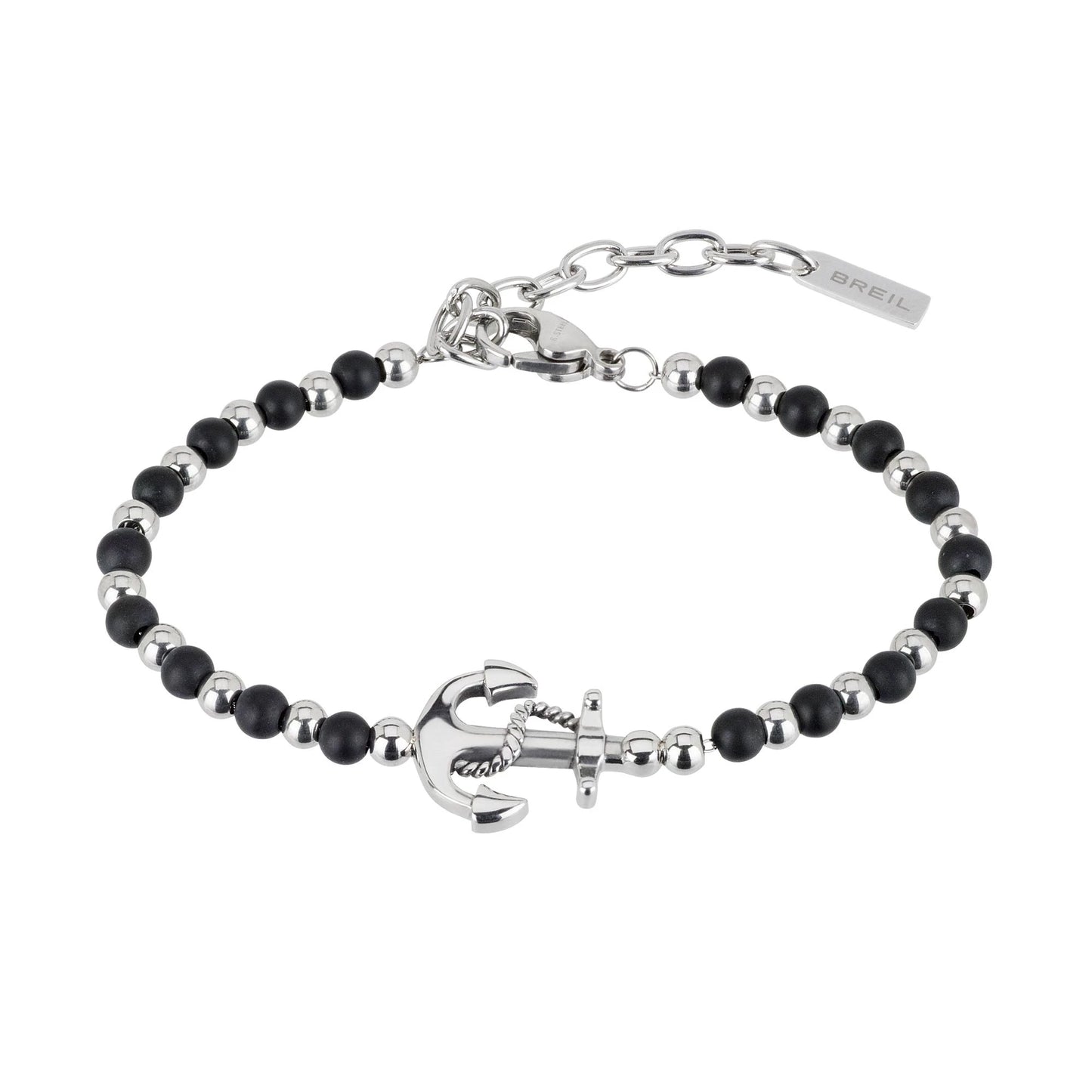 Pulsera Hombre Onix Negro Ancla Plata y Onix Negro TJ2407
