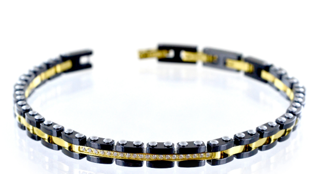 Bracciale Uomo Nero e Dorato con Zirconi Hi-Teck UHB055