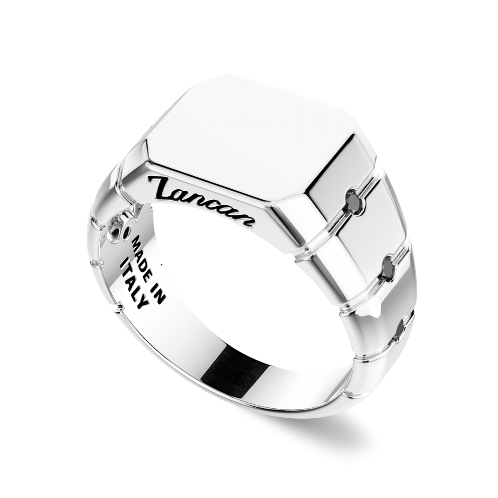Anello Uomo Chevalier Esagonale con Spinelli neri ESA060