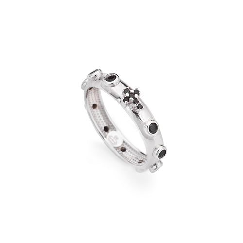 Anillo Rosario Plata y Circonitas Negras AROBN