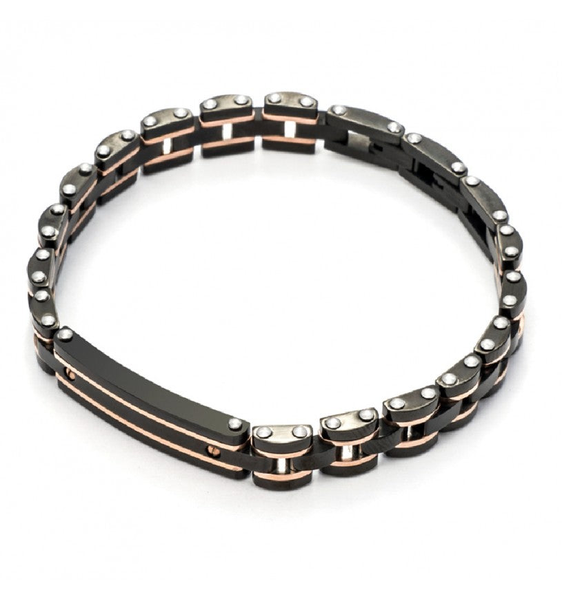 Bracciale Uomo 4US Nero e Rosato 4UBR5124
