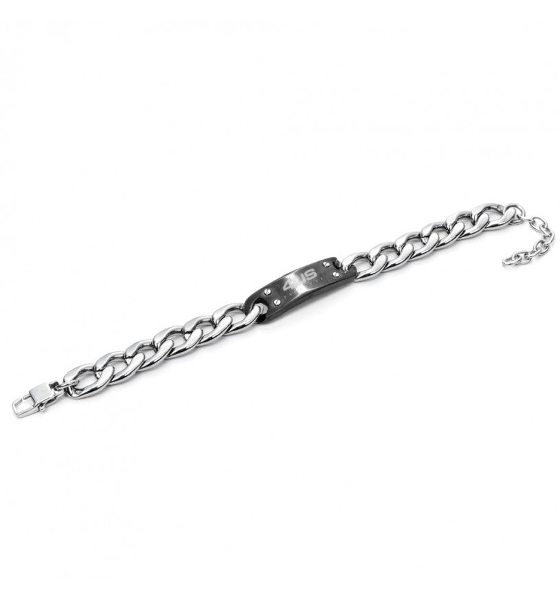Pulsera 4US Hombre Acero y Placa Negra 4UBR5159