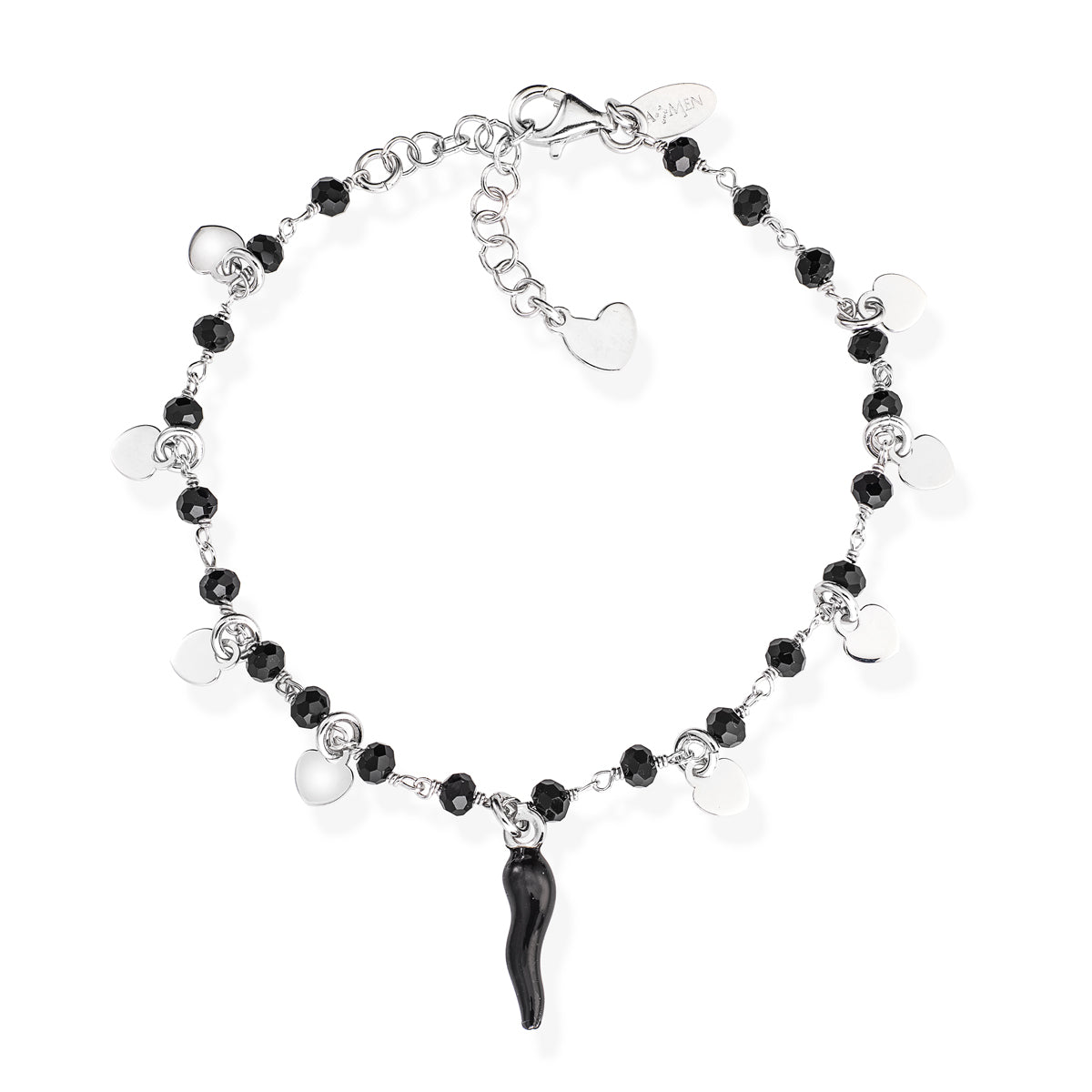 Pulsera Cornetto Cristales Negros y Corazones BRCSHBN1