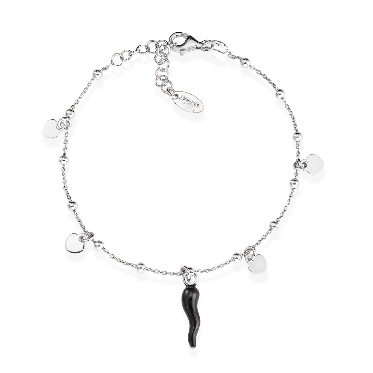 Pulsera Corneta Negra con Corazones BRCSHBN3
