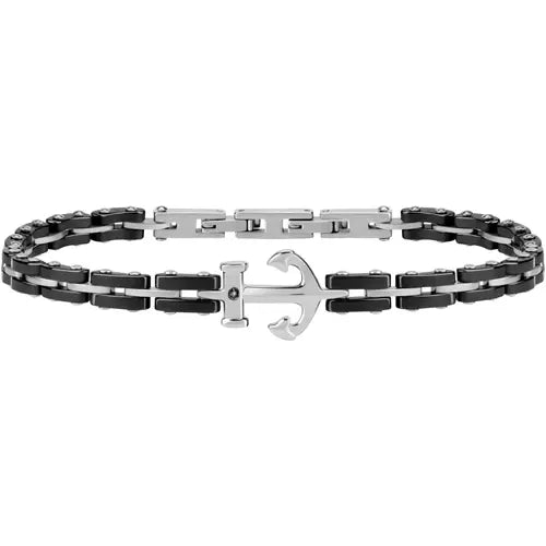 Pulsera Hombre Cerámica Acero y Negro con Ancla SACU10