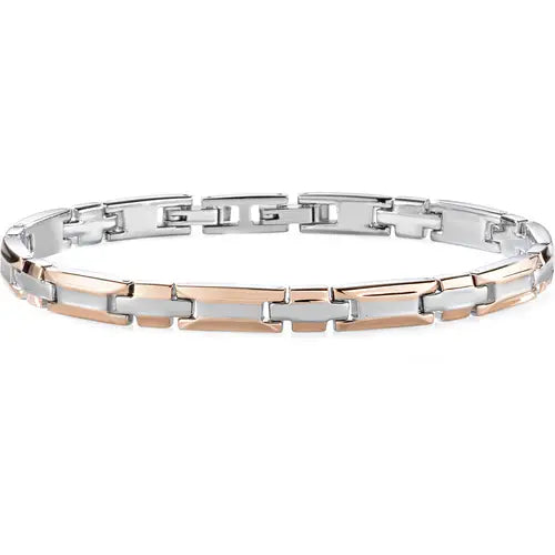 Pulsera Hombre Cruz Plata y Pvd Rosa SKR38