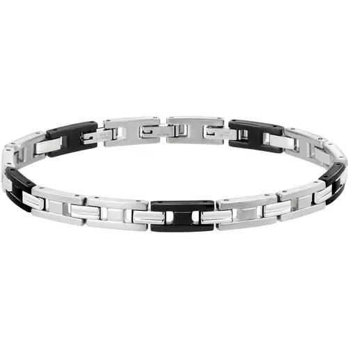 SKR48 Pulsera Cruz Plata y Negro Hombre