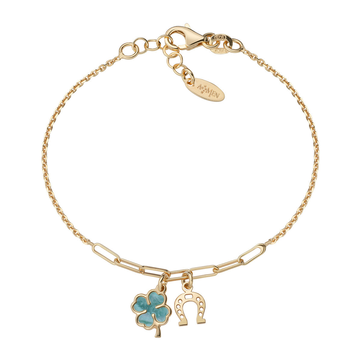 BRMPQUGVE Pulsera Dorada Trébol de Cuatro Hojas y Herradura