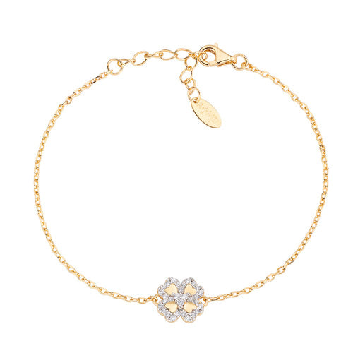 Pulsera Dorada con Trébol de Cuatro Hojas y Circonitas BRQCLGBZ