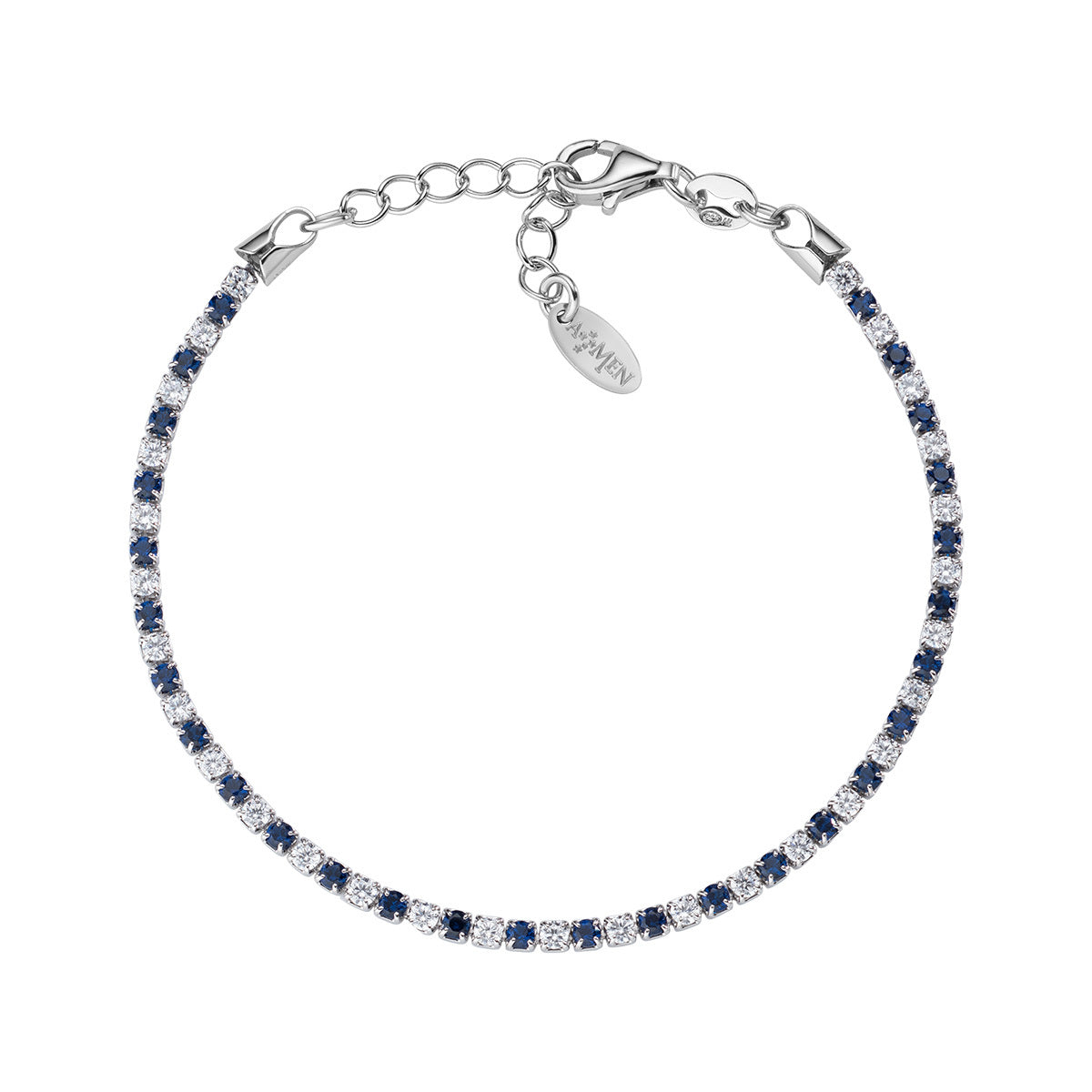 Bracciale Tennis Rodio Zirconi Bianchi e Blu BTABBBL16