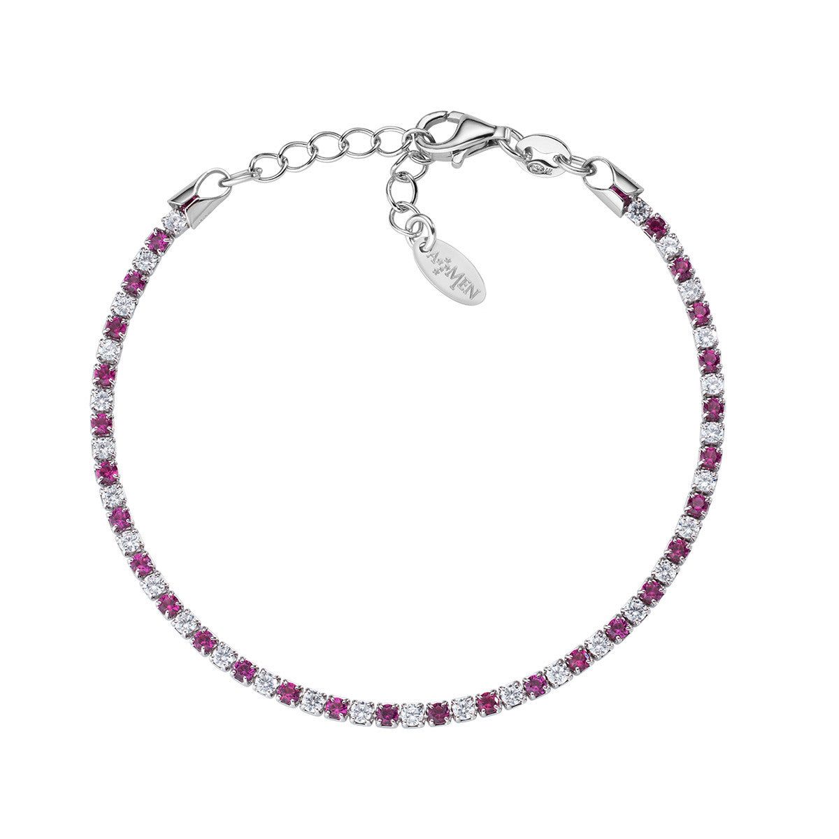 Pulsera Tennis Rodio Blanco y Circonitas Rojas BTABBR16
