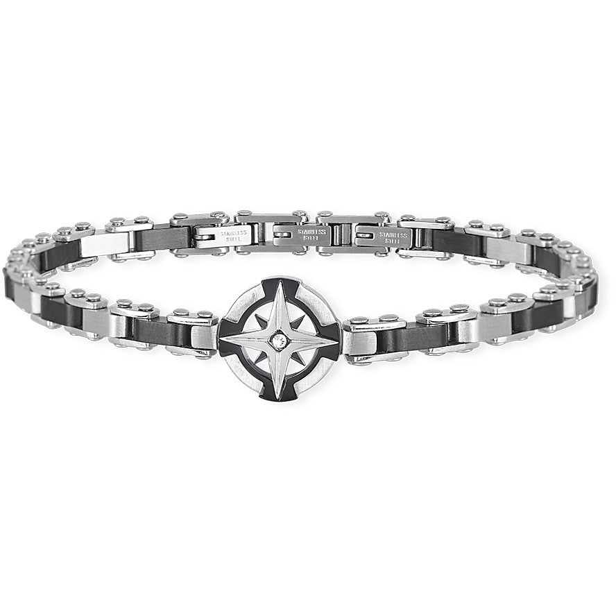 Pulsera Wind Rose para Hombre en Acero y Negro 232101