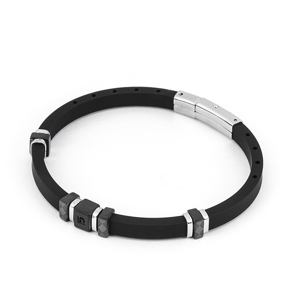 4US Pulsera de acero y silicona negra para hombre 4UBR4439