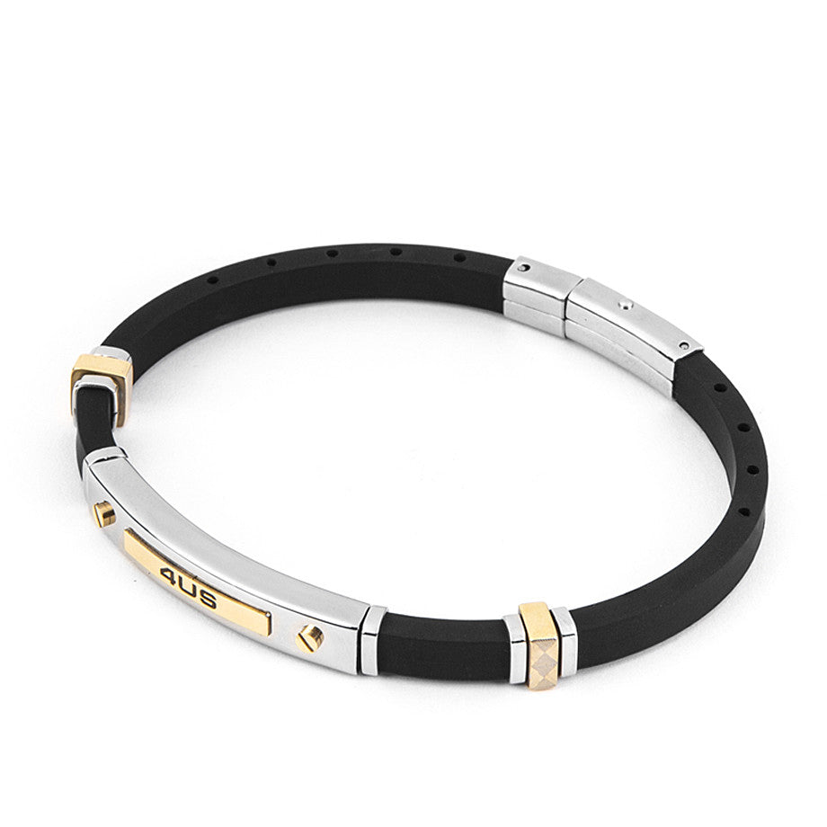 Pulsera 4US para hombre en silicona negra, acero y oro 4UBR4446