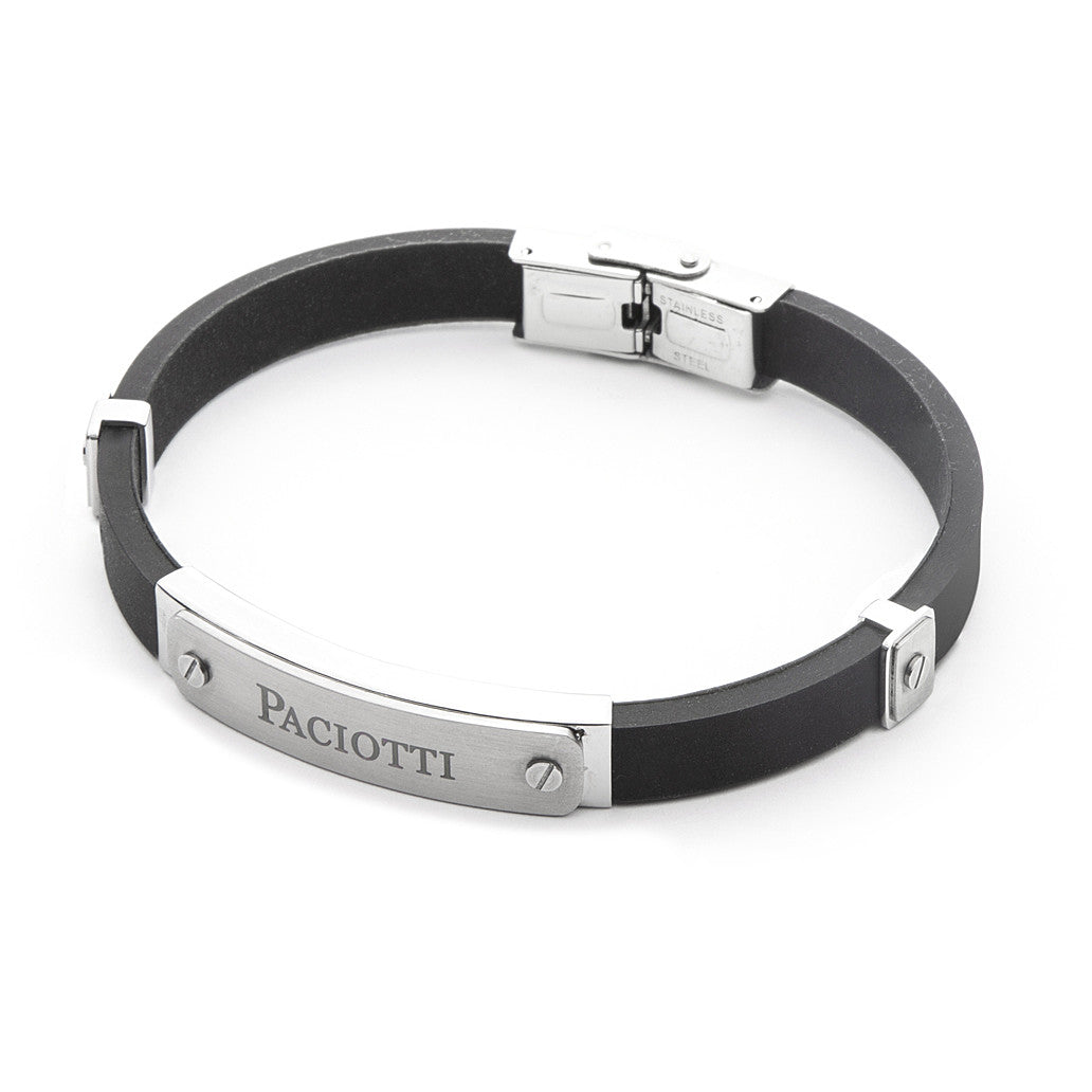 4US Pulsera de acero y caucho negro para hombre 4UBR4540