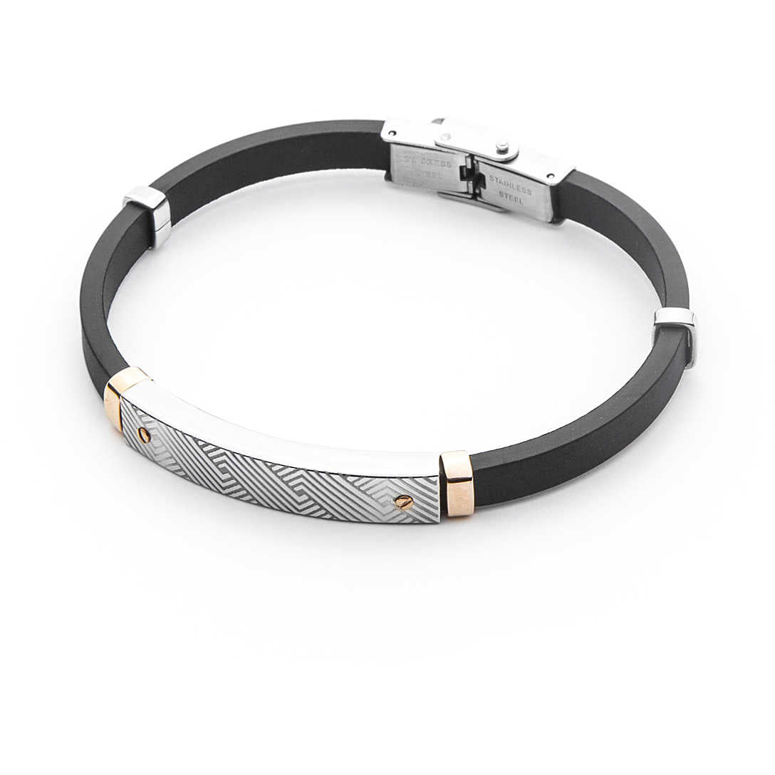 Pulsera de hombre 4US en acero, caucho rosa y negro 4UBR4546