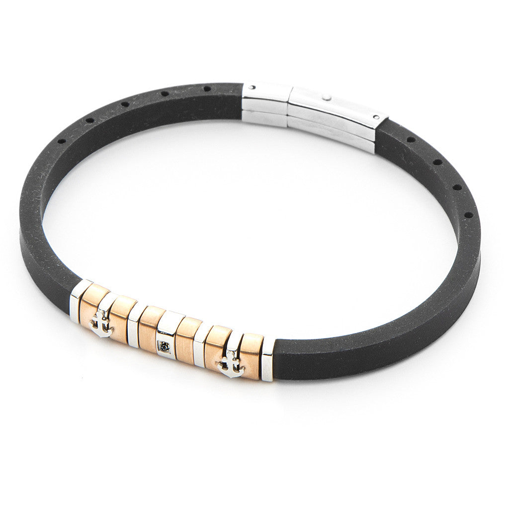 Pulsera de Hombre 4US Caucho Negro y Circón Azul 4UBR5035