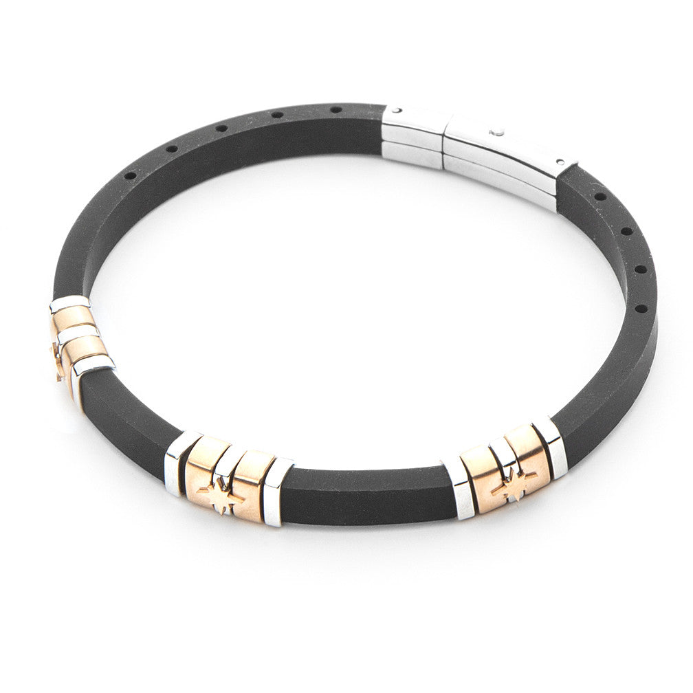 4US Brazalete de caucho negro y dorado para hombre 4UBR5038