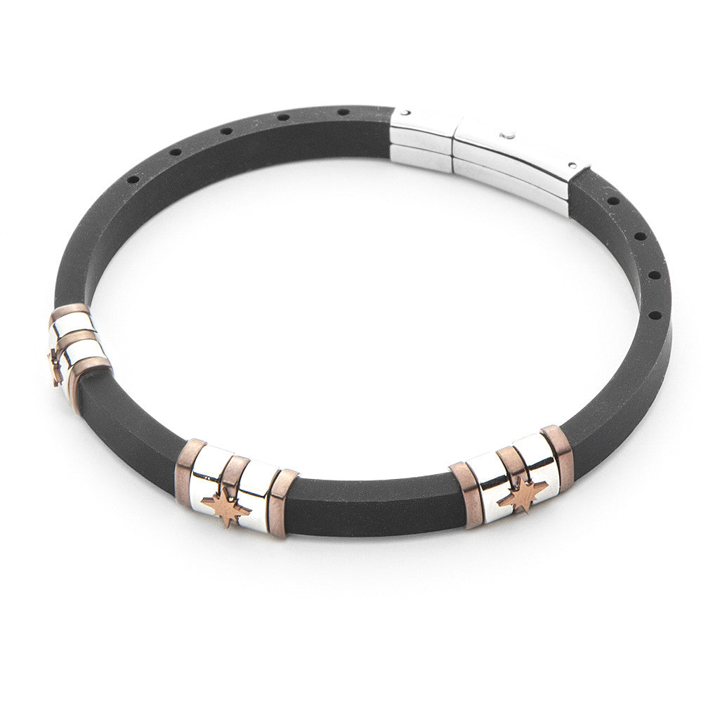 Pulsera Hombre 4US Caucho Negro y Rosa 4UBR5039