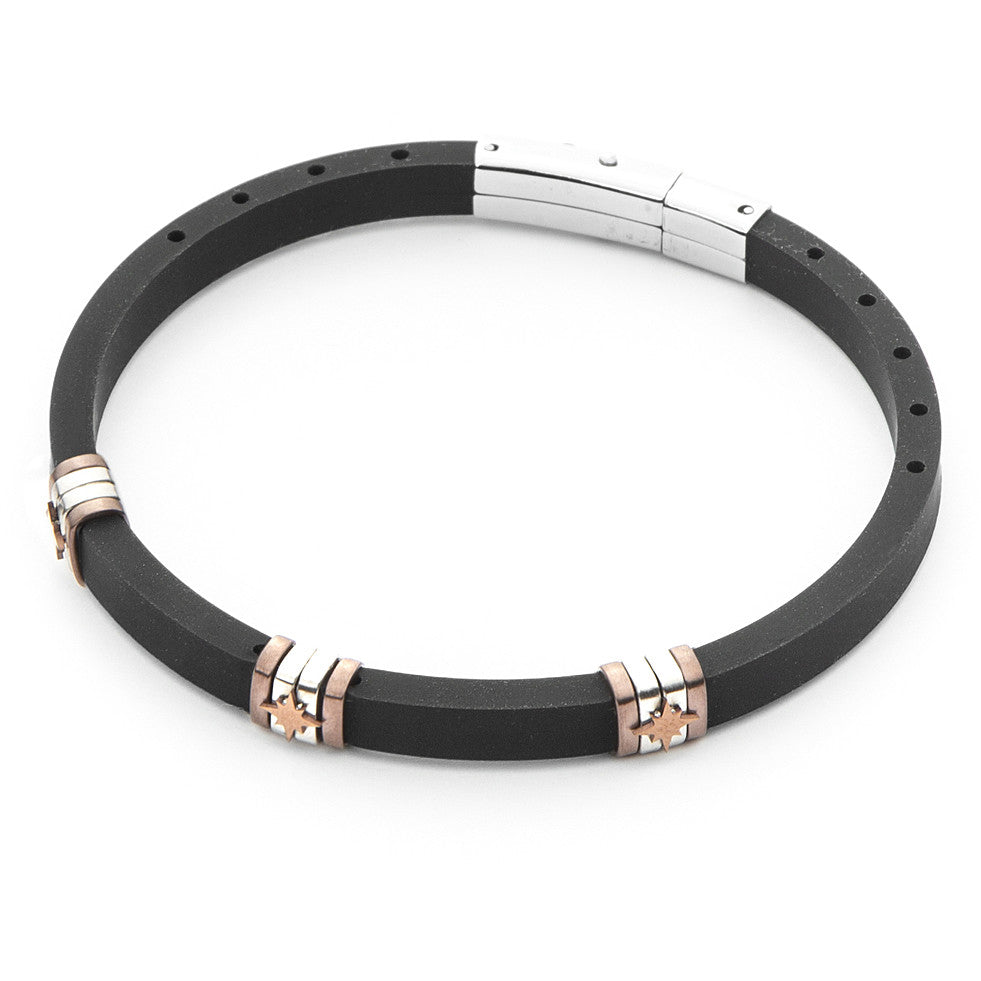 4US Pulsera Hombre Acero y Caucho Negro, Rosa 4UBR5047