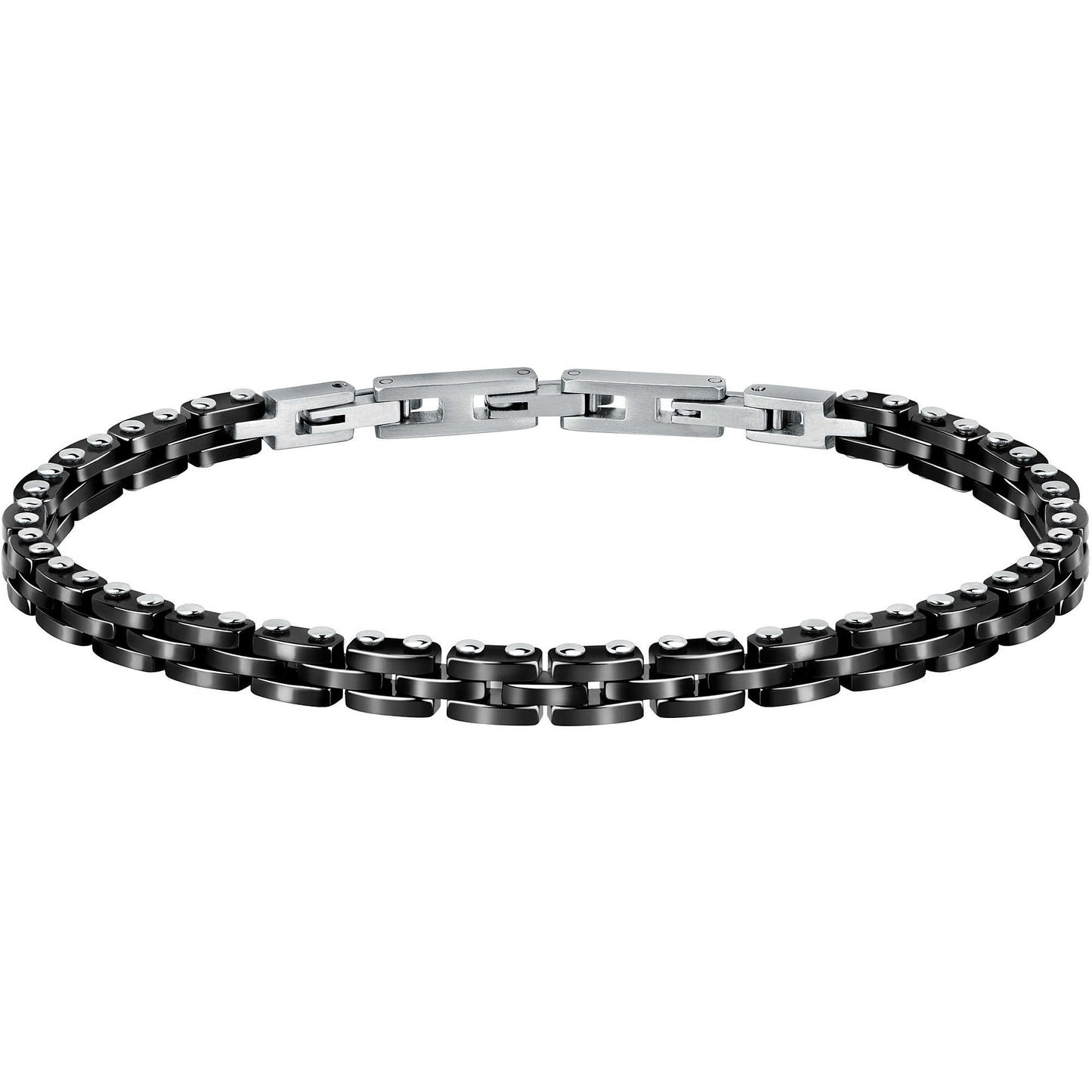 Pulsera Hombre Cerámica Plata y Negro SAFR29