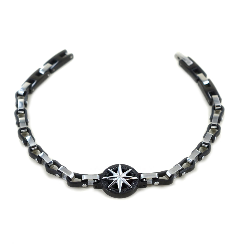 Bracciale Uomo in Acciaio e Nero con Rosa dei Venti EHB244