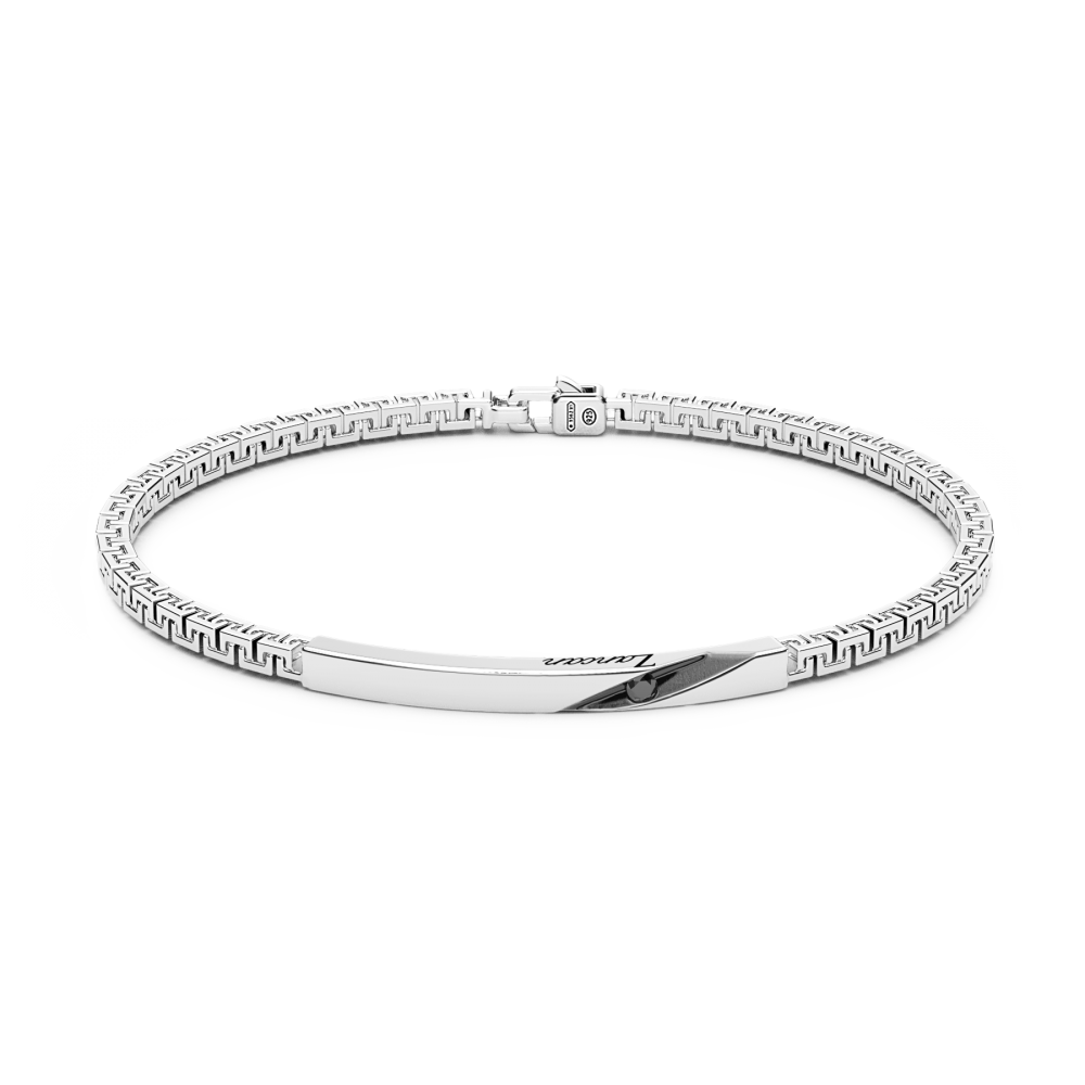 Bracciale Uomo con Targa e Pietre Nere EXB818