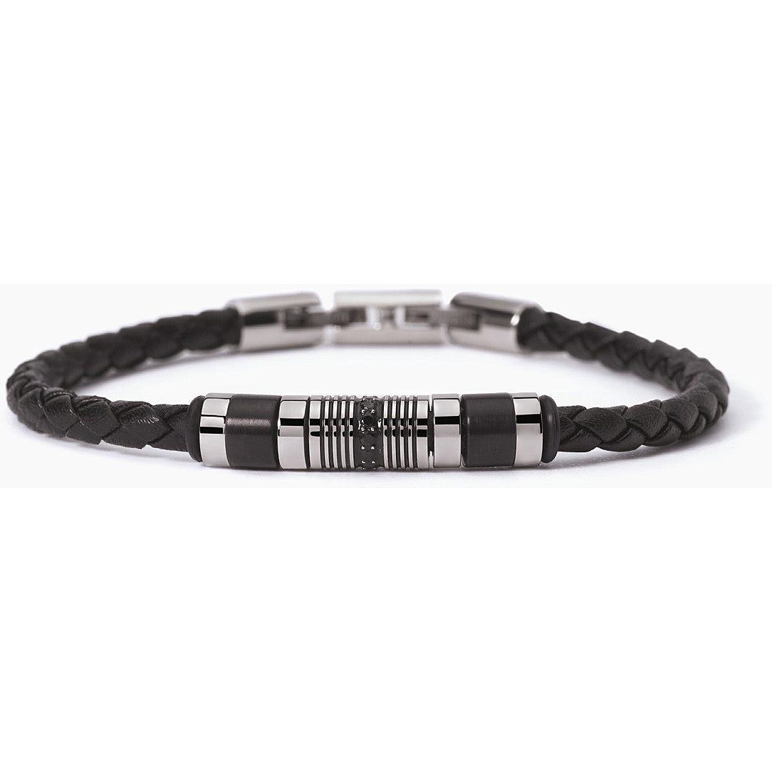 Pulsera de Hombre Street en Acero con Cuero Negro 232360