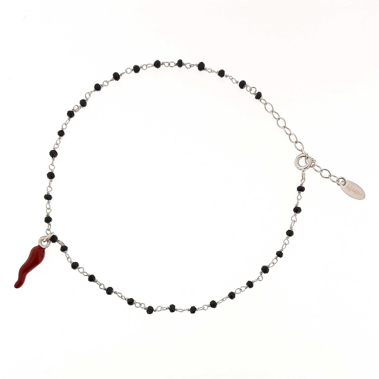 Tobillera con Cristales Negros y Cuerno Rojo CAVCOBNR