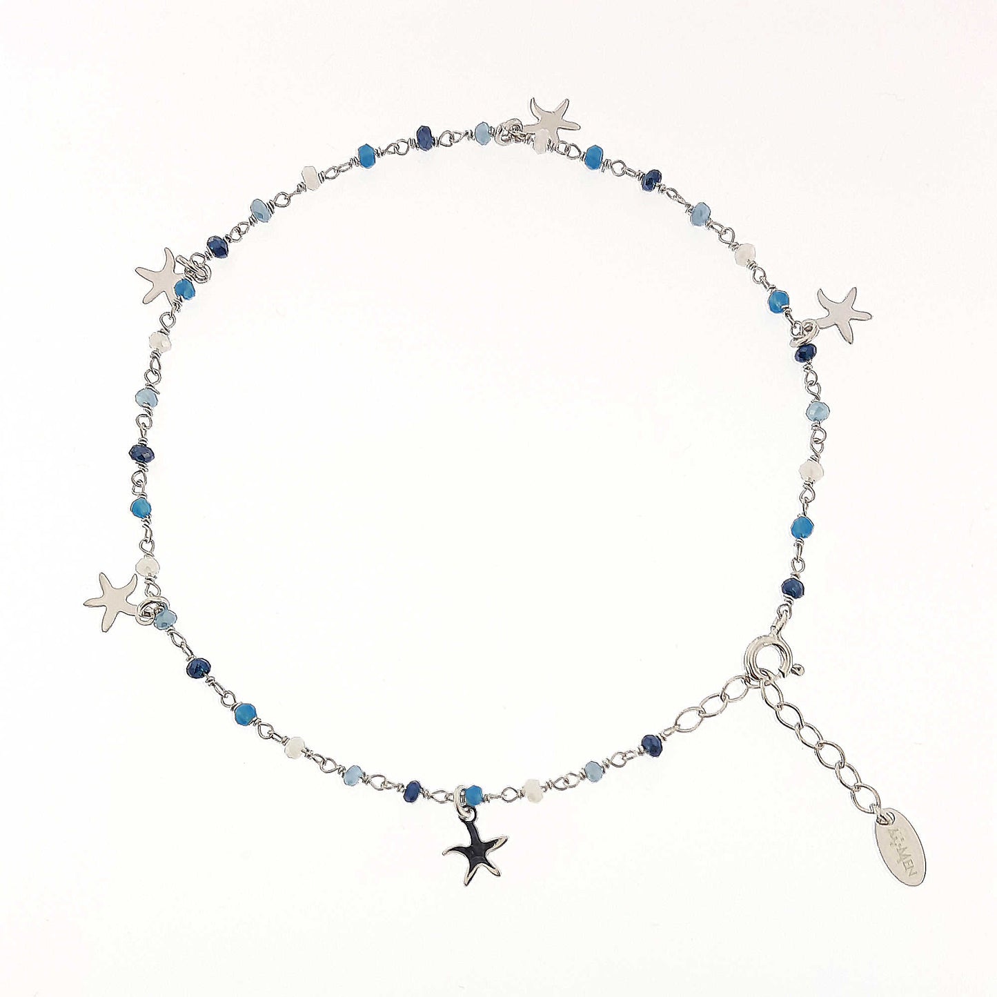 Tobillera con Cristales Azul Multicolor y Estrella de Mar CAVSMBBL