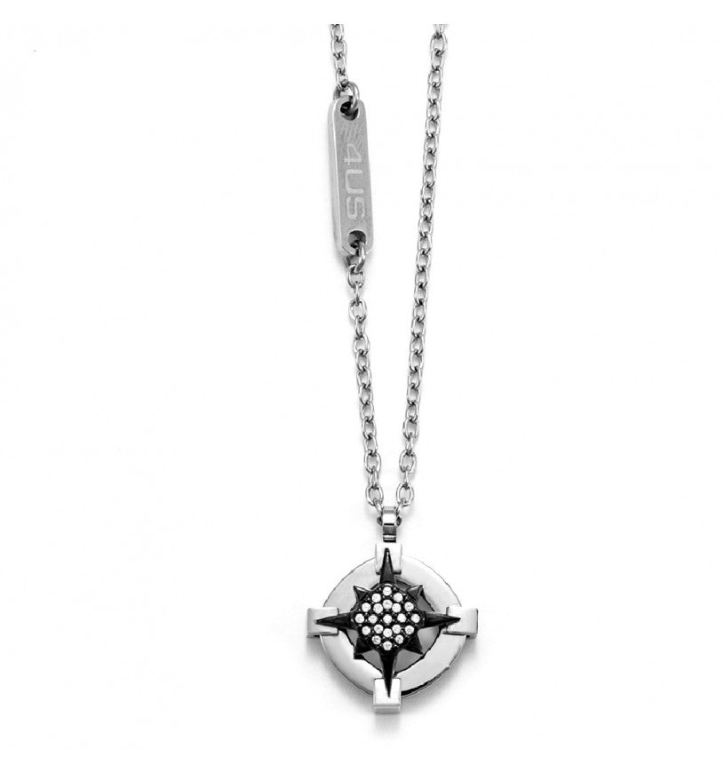 4US Collar de Hombre Rosa de los Vientos Acero y Negro 4UCL5577
