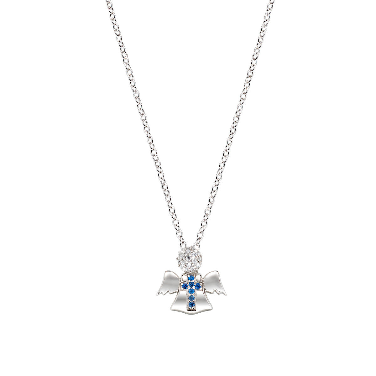 Collar Ángel Blanco y Azul y Cruz CLPANBBL