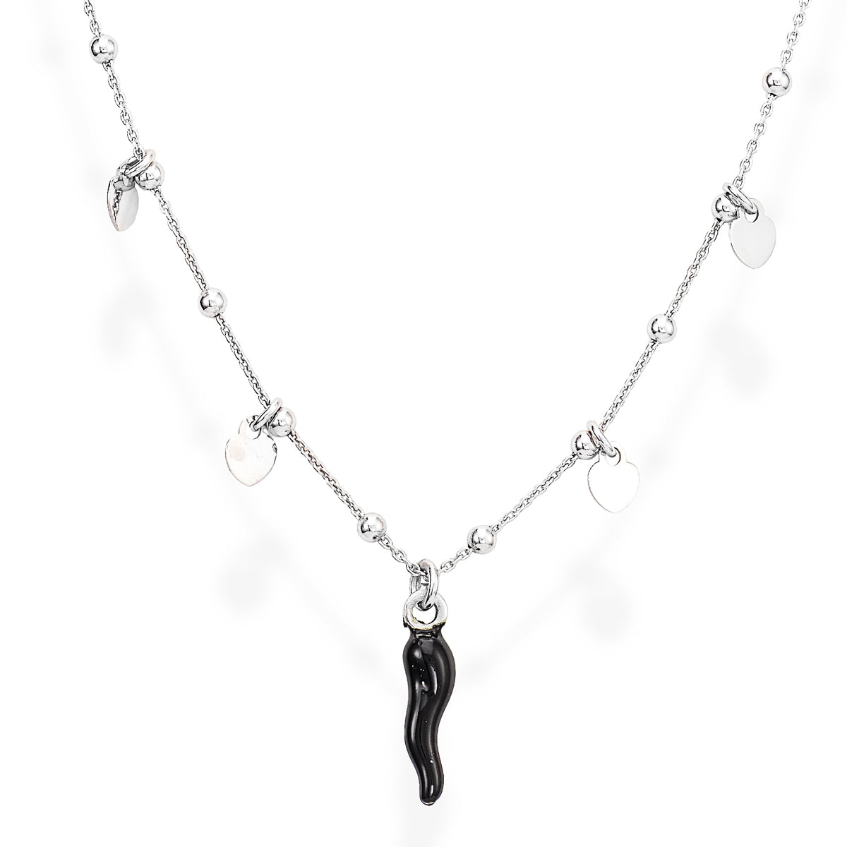 Collar Cuerno Negro y Corazones CLCSHBN