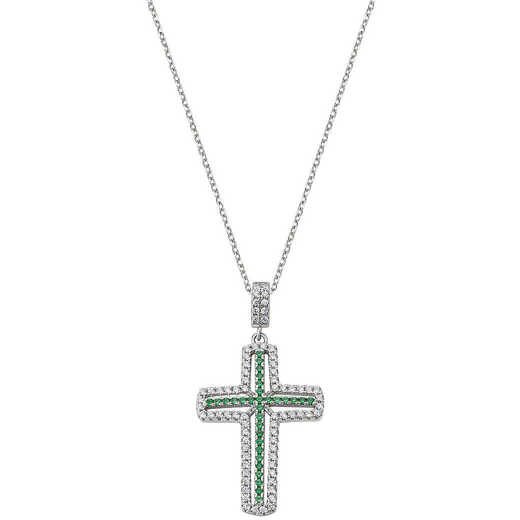 Collar Cruz Circonitas Verdes Dobles CLCRVBVZ