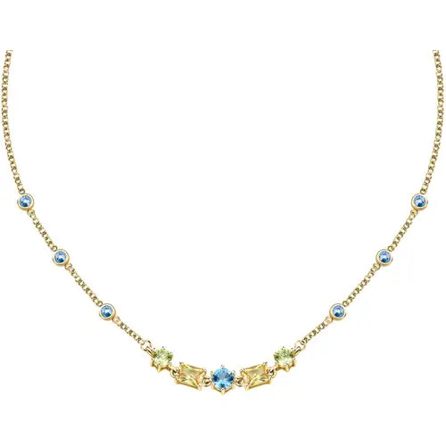 Collar Colores Dorados con Cristales Azules y Amarillos SAVY05