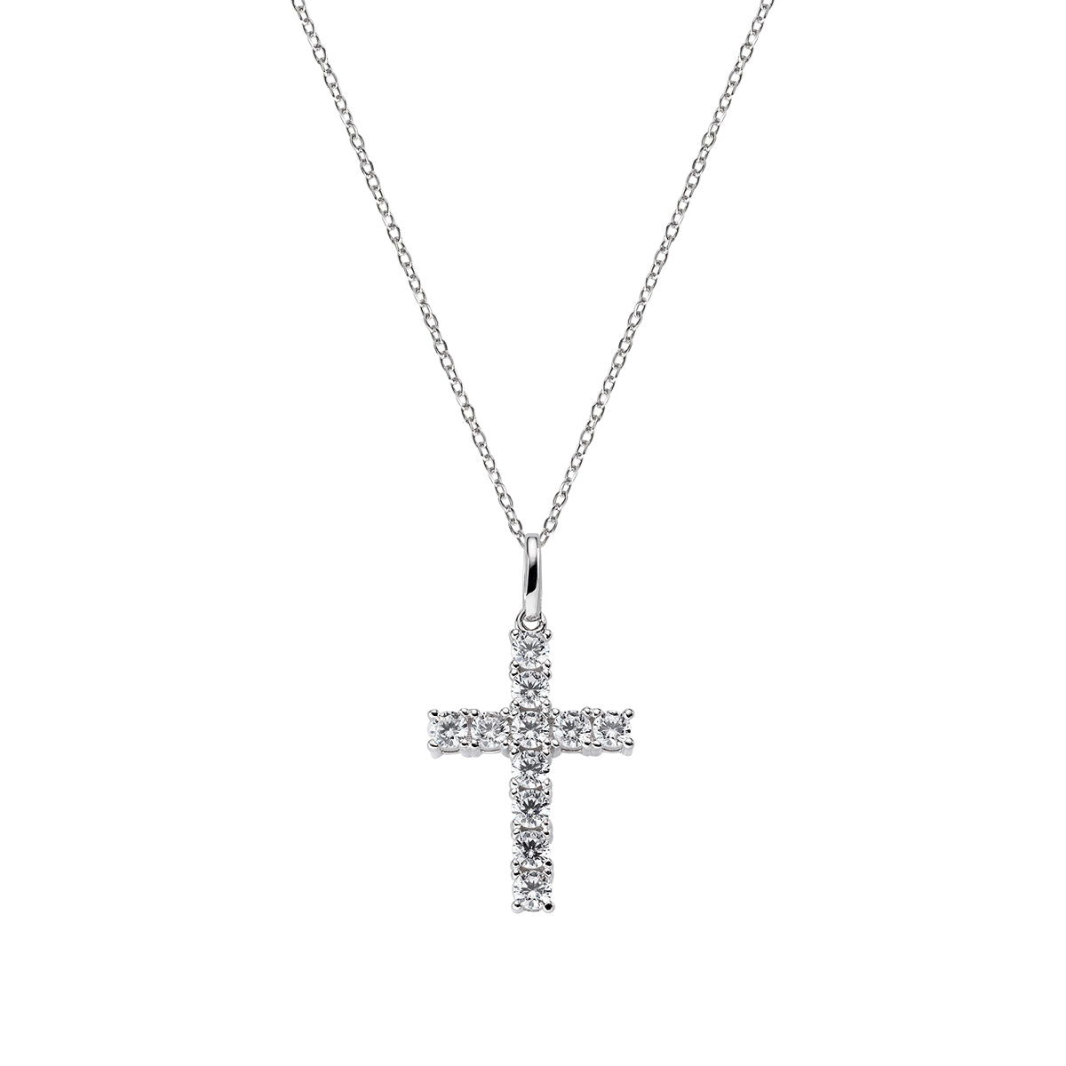 Collar Cruz Rodiada y Circonitas Blancas CRBB01
